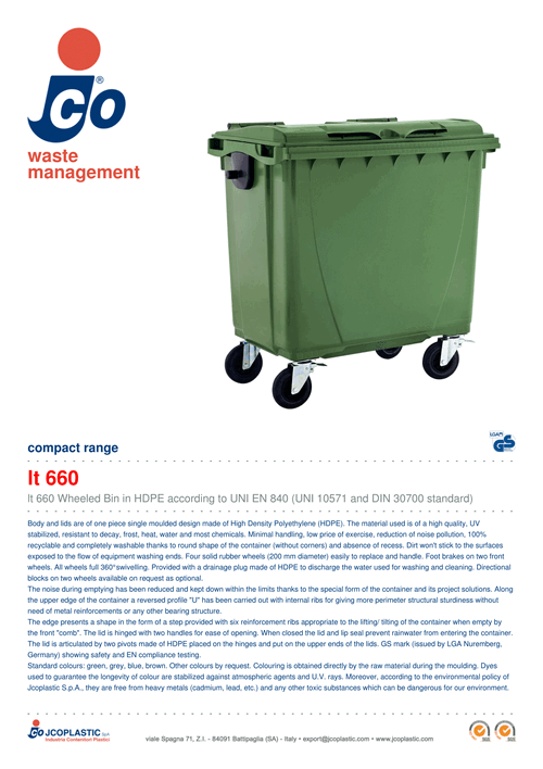 10H660.03 660L JCO MGB Waste Container 升戶外/塑膠垃圾桶